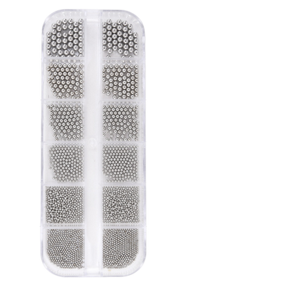3D Nail Art Decorations Tool Nails Art Mini Micro Steel Nail Beads for Craft Nail Decoration, Silver Gold in box 6 Sizes (Silver)