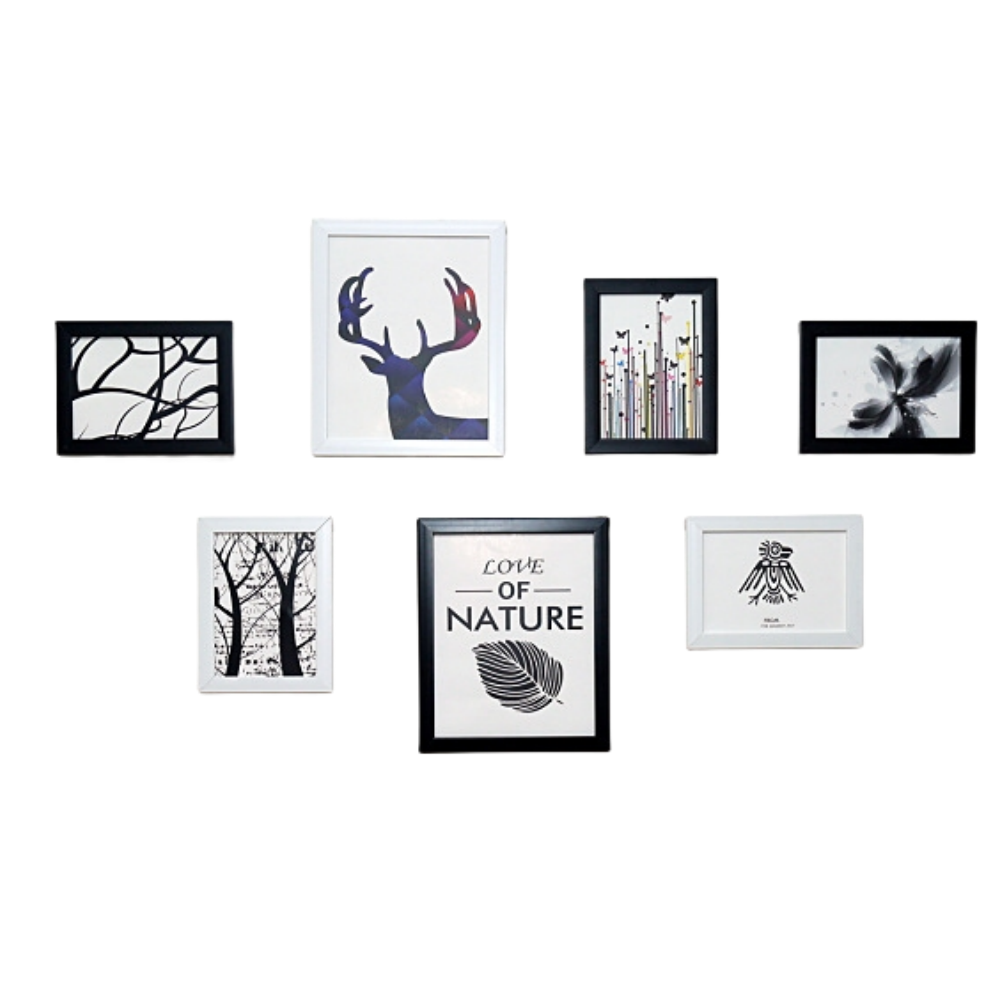 Collage Picture Frames, Set of 7 Pieces Photo Wall Frame, Wood Collage Frames for Family Pictures, Stairs Creative Photo Wall Two 10x8 Five 7x5 (7PCS White+Black)