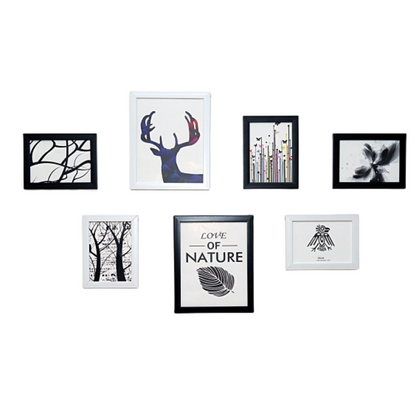 Collage Picture Frames, Set of 7 Pieces Photo Wall Frame, Wood Collage Frames for Family Pictures, Stairs Creative Photo Wall Two 10x8 Five 7x5 (7PCS White+Black)