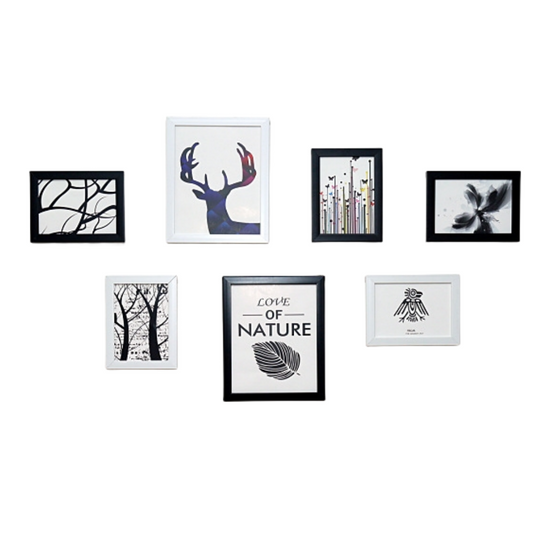 Collage Picture Frames, Set of 7 Pieces Photo Wall Frame, Wood Collage Frames for Family Pictures, Stairs Creative Photo Wall Two 10x8 Five 7x5 (7PCS White+Black)