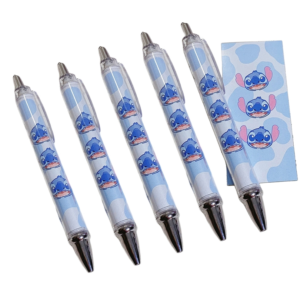 5PCS stch toy cute Gel Pen Liquid Ink Rollerball Retractable Quick Drying Extra Fine Ballpoint Premium 0.5mm Marker for Office School Stationery Supply Black
