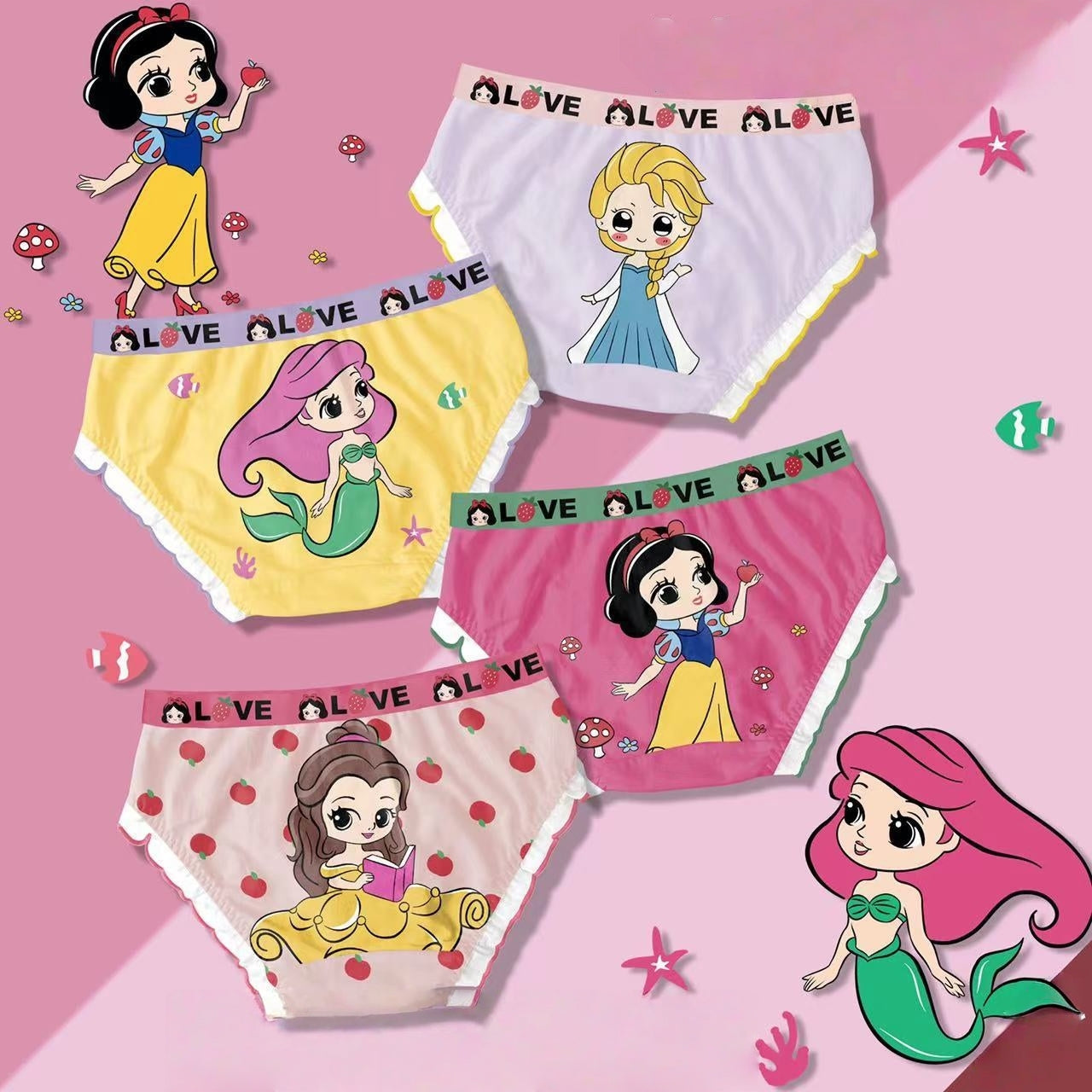 4 Pack Girls Kids Underwear Toddler Briefs Shorts Pants Cotton underpants Box Gift Set(3-4 Years)
