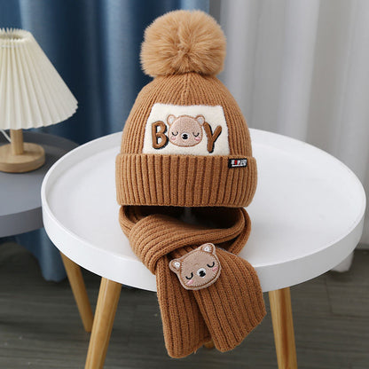 Kids Winter Beanie pom pom Hat Scarf Set 2Pcs Knit Warm Toddler Winter Cap Neck Warmer for Boys Girls Accessories Sets for Children Outdoor Sports