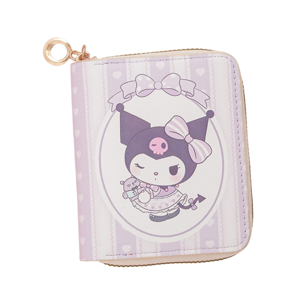 Kids GIrls Women Wallet Cute Trifold Wallet with Coin Purse Card Slots with zip pockets Gifts PU leather (Kuromi)