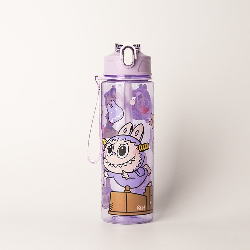 Water Bottle Reusable Kids 510ml PP with Two Lids Leak Proof with straw Lid BPA Free Drinking bottle (Green Fairy 750ml)