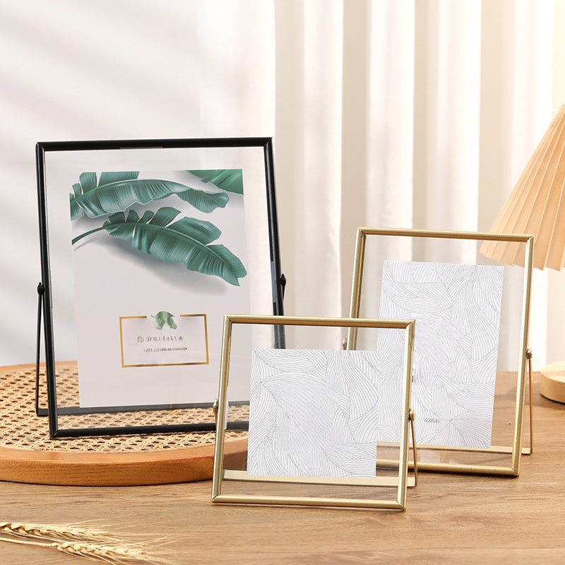 Glass Pressed Flower Frames, Floating Picture Frames, Gold Glass Photo, Tabletop Handmade Artwork Photo Ornament for Home Decoration Gift (Black, 8x6)