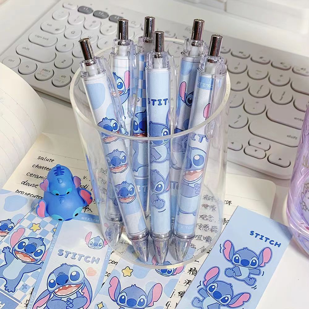 5PCS stch toy cute Gel Pen Liquid Ink Rollerball Retractable Quick Drying Extra Fine Ballpoint Premium 0.5mm Marker for Office School Stationery Supply Black