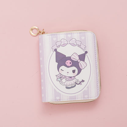 Kids GIrls Women Wallet Cute Trifold Wallet with Coin Purse Card Slots with zip pockets Gifts PU leather (Kuromi)