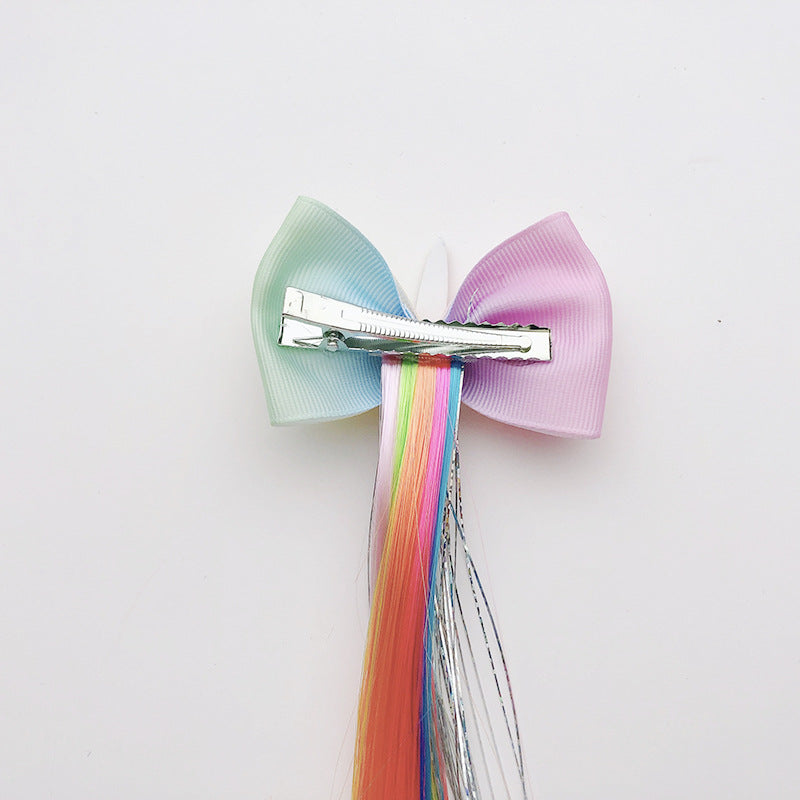 4PCS Kids Girls Toddlers Rainbow Colour Girls Ponytail Hair Extension Kids Party Unicorn Elsa Hair clips Braided Wigs Dress up