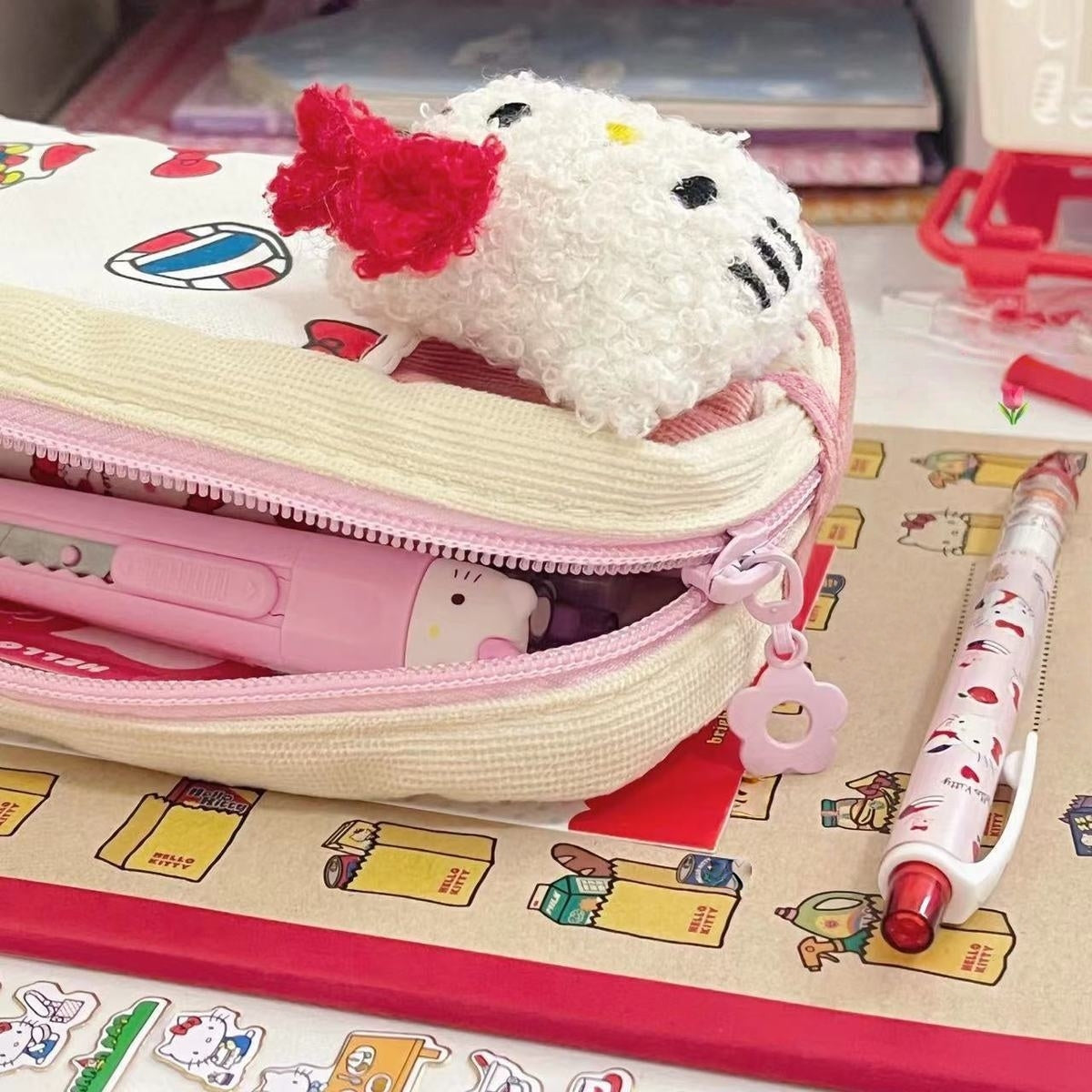 3D Girls Boys Kids Princess Castle Large Pencil Case ,High Capacity Water Proof,School Supplies Gifts Stationery (Hello Kitty)