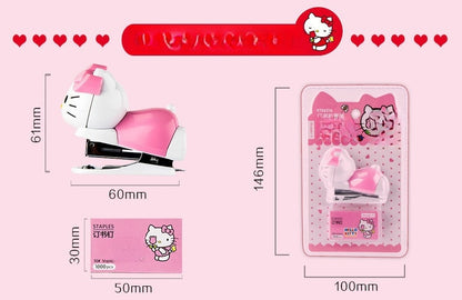 Mini Effortless Kitty Princess Desktop Staplers with 1000 Standard No.10 staples set Cute Stapler Gift for Student and Office School stationary Use （Hello Kitty）