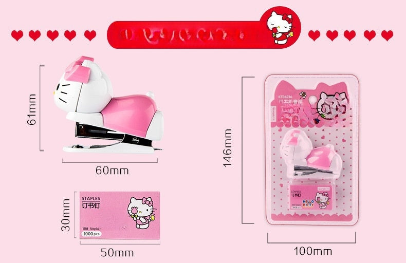 Mini Effortless Kitty Princess Desktop Staplers with 1000 Standard No.10 staples set Cute Stapler Gift for Student and Office School stationary Use