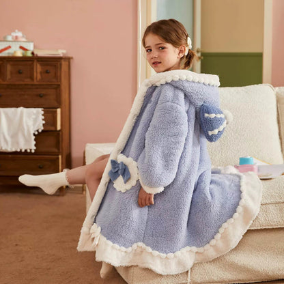 Snow White Elsa Winter Bow Oversized Blanket Hoodie Kids, Girls, Super Soft Warm Fleece Sweatshirt With Pocket for Children Teens, Long Sleeves(Frozen)