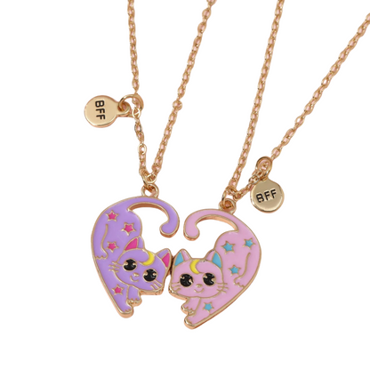Best Friend Necklace Set, Matching BFF for 2 or 3 Friends, Ideal Friendship Jewelry Gift for Girls, Women, Sisters, Perfect for Birthdays and Special Occasions (Cat 2Friends)