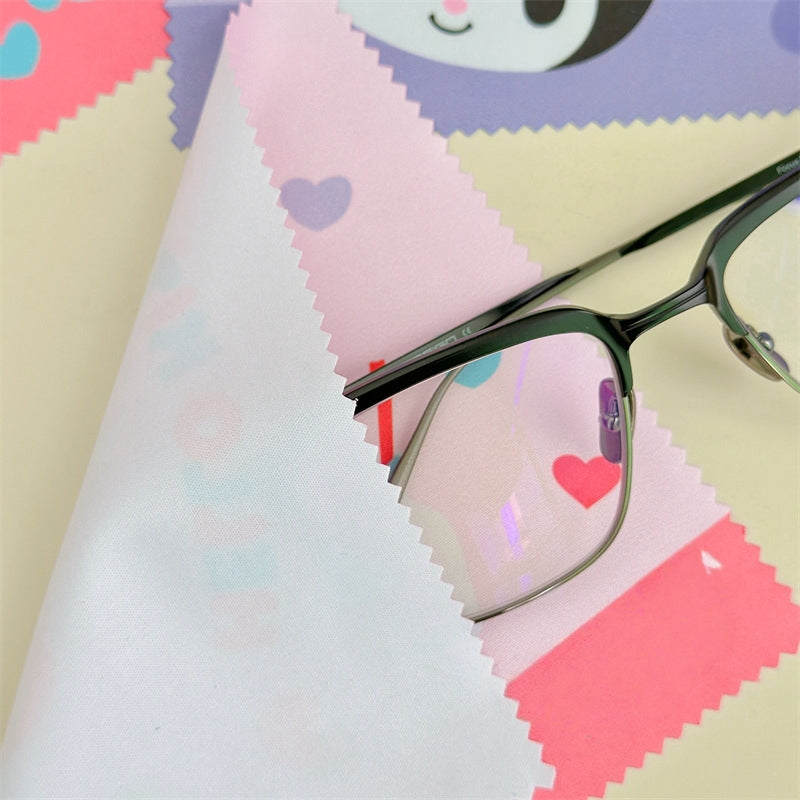 Lovely cat Cartoon Hard Shell Eyeglasses Cases Girl Protective Case Storage Box With Glasses Cloth for Teen PU leather eyegalss case (My Melody)