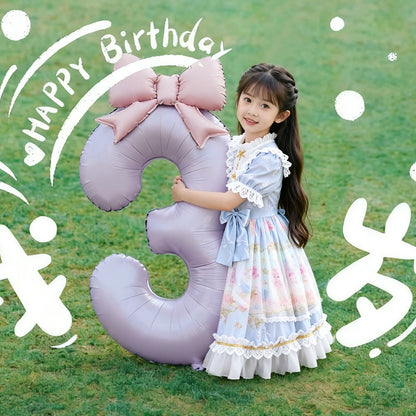 40'' Purple Number with Bow Balloon, Self Inflating Foil Light Pink Set 0-9, Pastel Pink Helium Balloon for Girls Birthday Party Decorations Anniversary Supplies (Purple, Number 9)