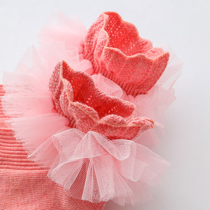 3 Pairs Kids Baby Girls Frilly Lace Tutu Flower Soft Cotton Socks Newborn Toddler Ankle Socks (Set01 1-3)