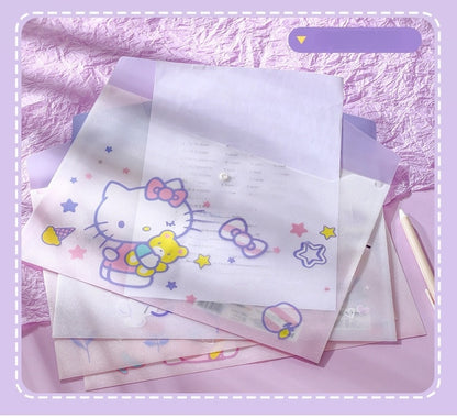 4PCS Plastic Wallets A4, 4 Different Designs Plastic Folders Popper Folder with Snap Closure, Lightweight Wallets for Document Office School for Kids Adults (Hello Kitty 4pcs, A4)