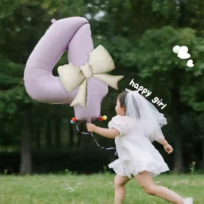 40'' Pink Number with Bow Balloon, Self Inflating Foil Light Pink Number Balloons Set 0-9, Pastel Pink Helium Balloon for Girls Birthday Party Decorations Anniversary Supplies (Pink, Number )