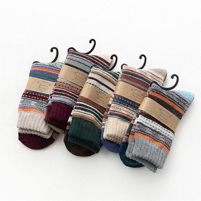 5 Pairs Thermal Socks Mens Walking Hiking Climbing Warm Thick Heat Wool Knitting Socks Winter
