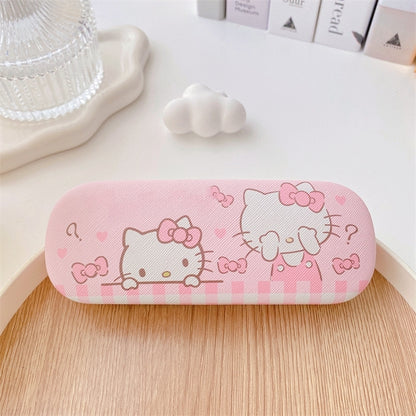 Lovely cat Cartoon Hard Shell Eyeglasses Cases Girl Protective Case Storage Box With Glasses Cloth for Teen PU leather eyegalss case (Kuromi)