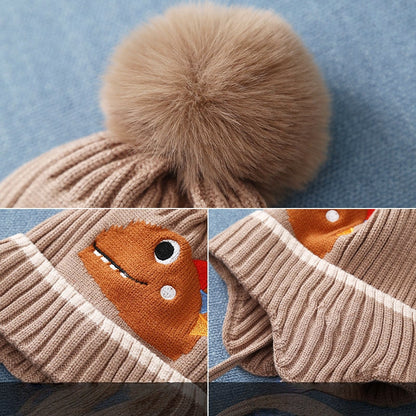 Kids Winter Beanie Hat Scarf for 2-10 Years Old Boys Girls.Outdoor Warm Fleece Lined Thermal Knit Fluffy Pom (Rabbit)