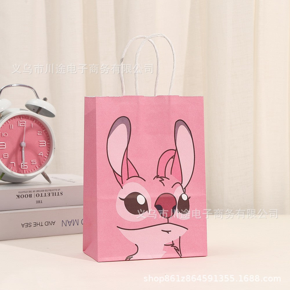 18 Pieces Princess Pink Kraft Paper Bags for Girls Gifts Party Favor Goodie  Treat Bags With Handle for Christmas,Birthday,and Celebrations Party Supplies(Stitch)