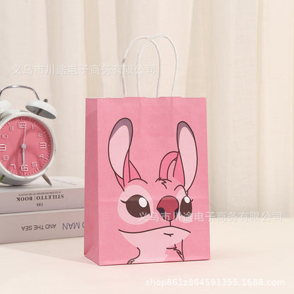 18 Pieces Princess Pink Kraft Paper Bags for Girls Gifts Party Favor Goodie  Treat Bags With Handle for Christmas,Birthday,and Celebrations Party Supplies(Stitch)