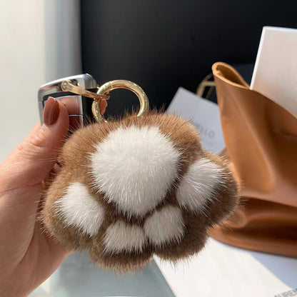 Cute Avocado cat paws panda Plush Keychain, Fluffy faux fur Decorative Key Ring Accessory for Women's Bags, Backpack and Purses (Pink)