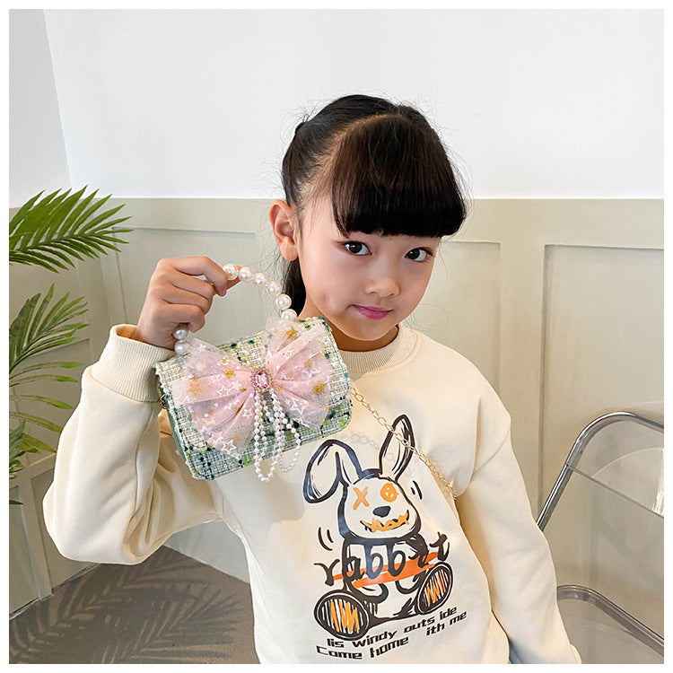 Shoulder Bag Girls Kids Children Handbags Portable Mini Coin Purse Messenger Crossbody Bag Princess Pearl Bow Mini Flip Bag Accessories Bags Gift Travel Holiday