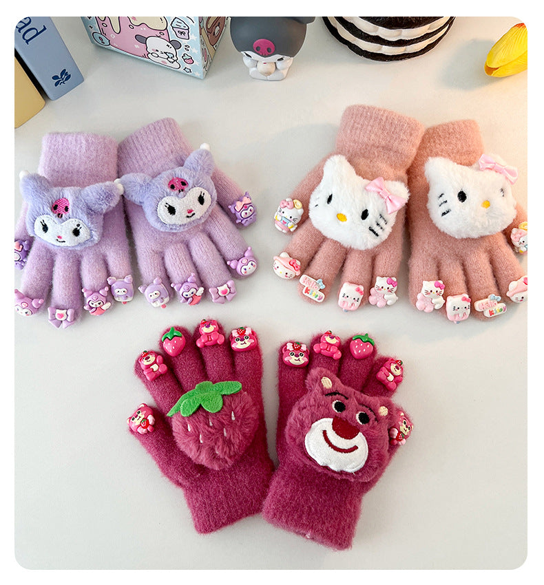 Full Finger Gloves Elsa Winter Knit Warm Mittens Soft Lined Fleece Thermal Outdoor Stretchy Gloves for Kids boys girls