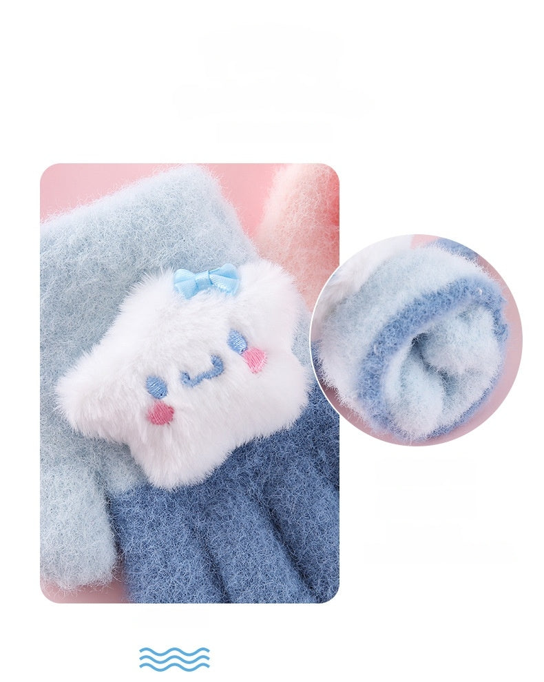 Full Finger Gloves Dinosaur Cat Capybara Winter Knit Warm Mittens Soft Lined Fleece Thermal Outdoor Stretchy Gloves for Kids boys girls (3D Star)