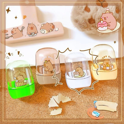 4PCS Pencil Sharpeners, Twin Hole Pencil Sharpener with Container Handheld Capybara Small Manual Pencils Sharpener with Lid Manual for Office School Supplies (Capybara)