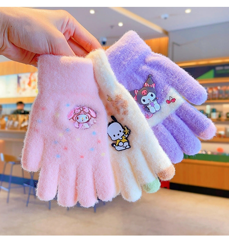 Full Finger Gloves Elsa Winter Knit Warm Mittens Soft Lined Fleece Thermal Outdoor Stretchy Gloves for Kids boys girls