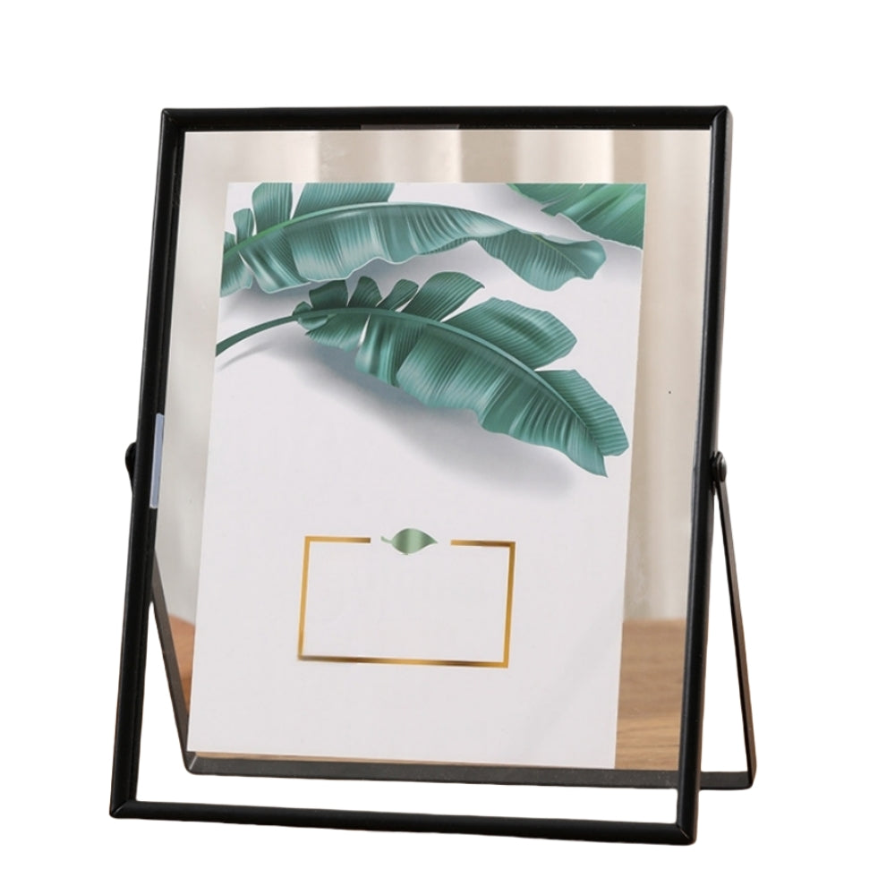 Glass Pressed Flower Frames, Floating Picture Frames, Gold Glass Photo, Tabletop Handmade Artwork Photo Ornament for Home Decoration Gift (Black, 6x4)