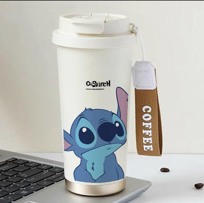 600ML Stch Travel Mugs, Insulated Coffee Cup with Leakproof Lid Reusable Water Bottle Travel Car Coffee Cup -Stainless Steel Coffee Thermal Mug for Hot and Cold and Tea