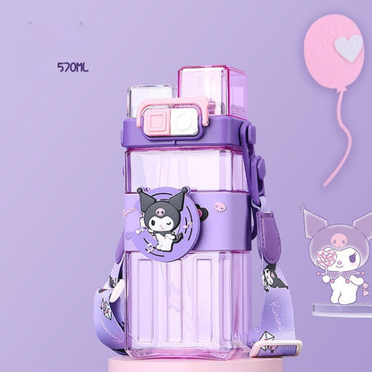 Water Bottle Reusable Kids 520ml PP with Two Lids Leak Proof with straw Lid BPA Free Drinking