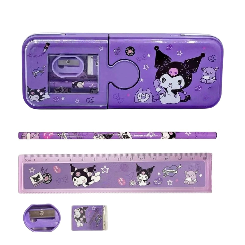 Cartoon Pencil Box with Sharpener & Eraser - Double Layer Metal Purple Pencil Box, Ideal for School & Birthday Gifts, Cartoon Pencil Childeren's Day Birthday Gift （Cinnamoroll）