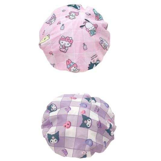 2 Pcs Bath reusable Caps Elastic Band Double Layers Waterproof Shower Caps With cute Kitty Covering Ears Keeping Hair Dry Kitchen Oil-proof Cap for Girls and Women