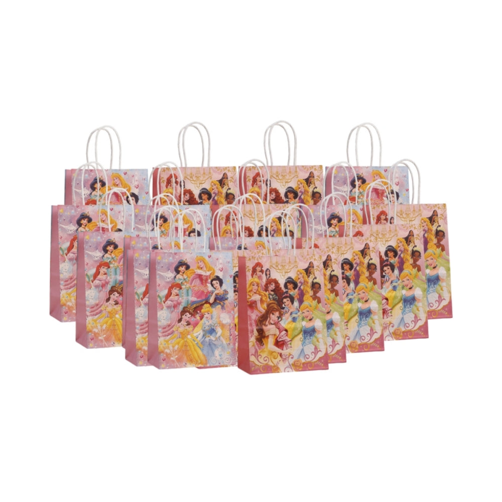 18 Pieces Princess Pink Kraft Paper for Girls Gifts Party FavorGoodie Bags Treat With Handle for Christmas,Birthday,and Celebrations Supplies (Princess)