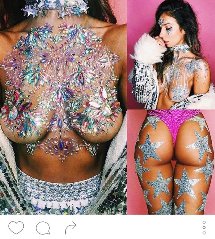 Women Kids 4 Sheets breast body neck Nipple Crystal Glitter Rhinestone Diamond Stickers Art Designs Self Adhesive Gem Festival Makeup Temporary Tattoos for Rave Festival Party