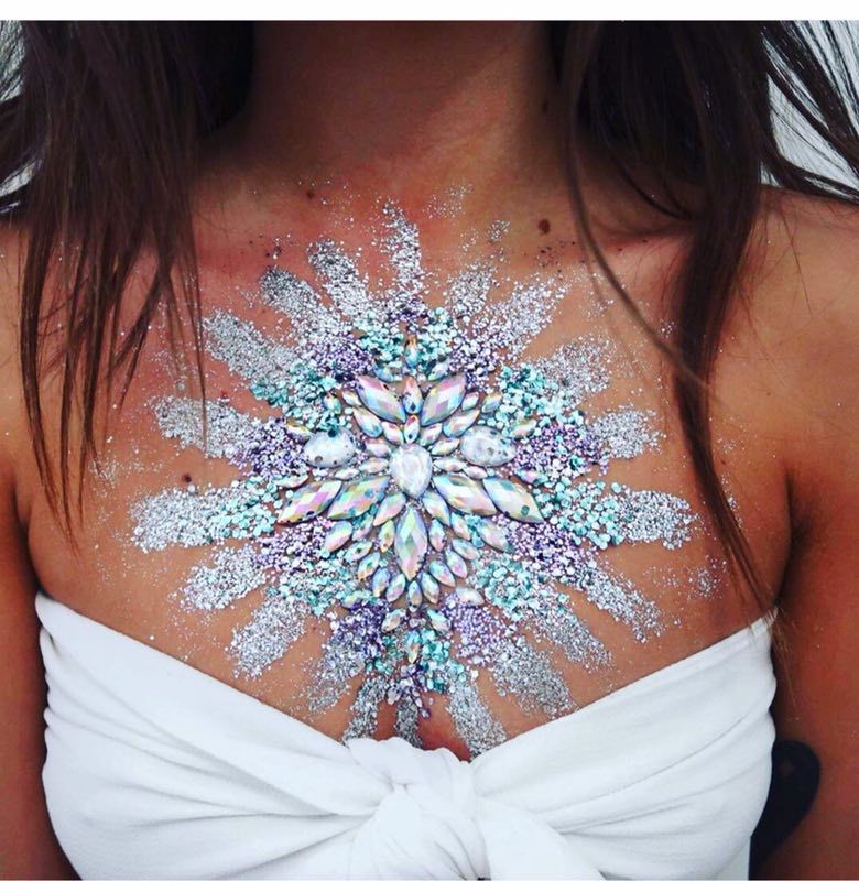 Women Kids 4 Sheets breast body neck Nipple Crystal Glitter Rhinestone Diamond Stickers Art Designs Self Adhesive Gem Festival Makeup Temporary Tattoos for Rave Festival Party