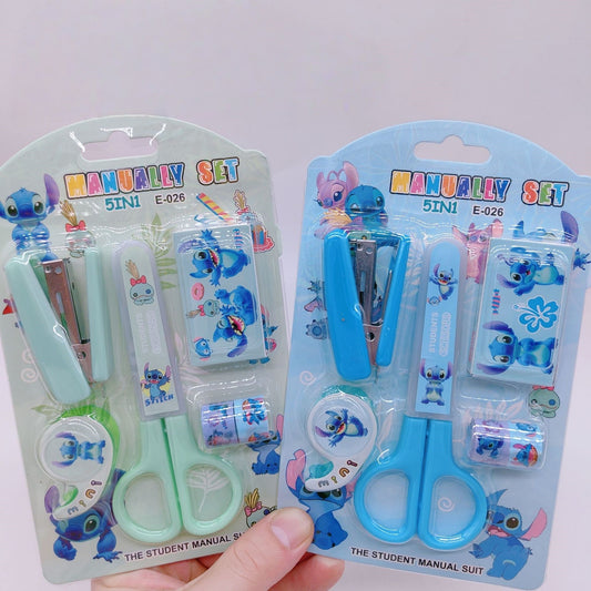 6PCS Stitch School Children Blunt tip Kids Scissors, Cute Desk Accessory Set, School Stapler Set Includes Stapler, Scissors, Small Tape, Staples Scrapbooking Art DIY Craft Students Teaching Stationery Set
