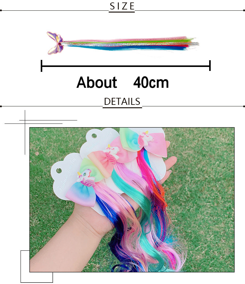 4PCS Kids Girls Toddlers Rainbow Colour Girls Ponytail Hair Extension Kids Party Unicorn Elsa Hair clips Braided Wigs Dress up