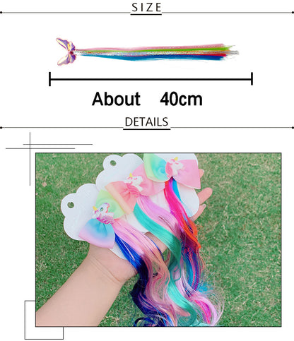 4PCS Kids Girls Toddlers Rainbow Colour Girls Ponytail Hair Extension Kids Party Unicorn Elsa Hair clips Braided Wigs Dress up