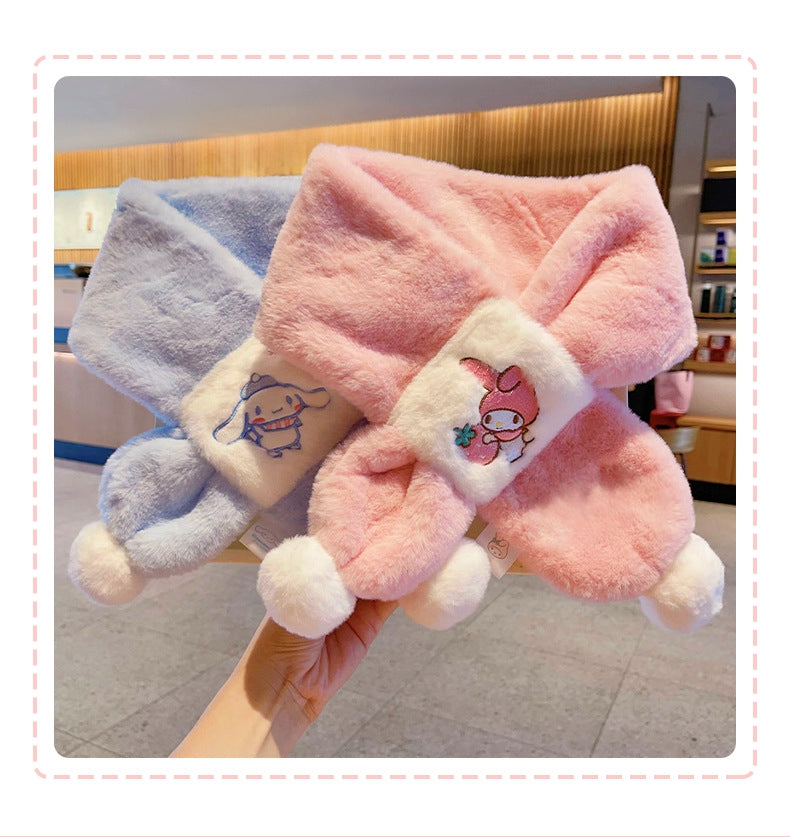 Kids Winter Beanie Scarf for 2-10 Years Old Boys Girls.Outdoor Warm Fleece Lined Thermal Knit Fluffy Pom (Kuromi 01 )