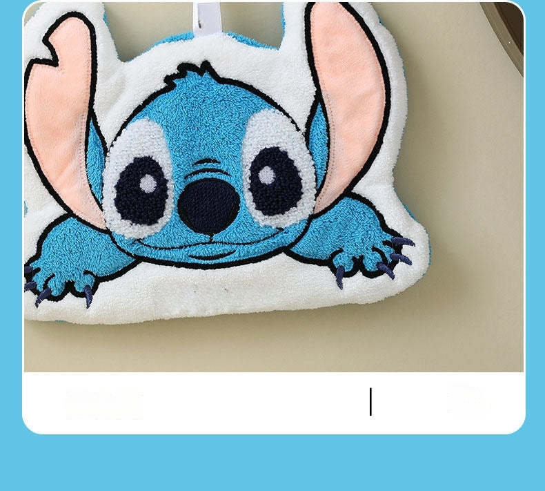 Stitch Hand Towels Set, Soft Coral Velvet Microfibre Cute Animals Hand Towels for Bathroom, Kitchen, Quick Dry Hanging Face Towel for Kids, Super Absorbent Washcloth with Hanging Loop