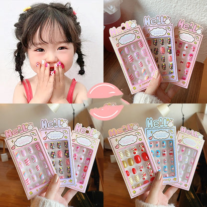 48Pcs 2 Pack Children Acrylic Fake Nails Press on Pre-glue Full Cover Glitter Color Rainbow Unicorn Mermaid Kids Stick On False Nail Art Kits Set Girls Birthday Gift (Set02）