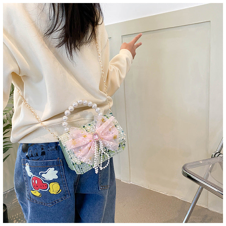 Shoulder Bag Girls Kids Children Handbags Portable Mini Coin Purse Messenger Crossbody Bag Princess Pearl Bow Mini Flip Bag Accessories Bags Gift Travel Holiday