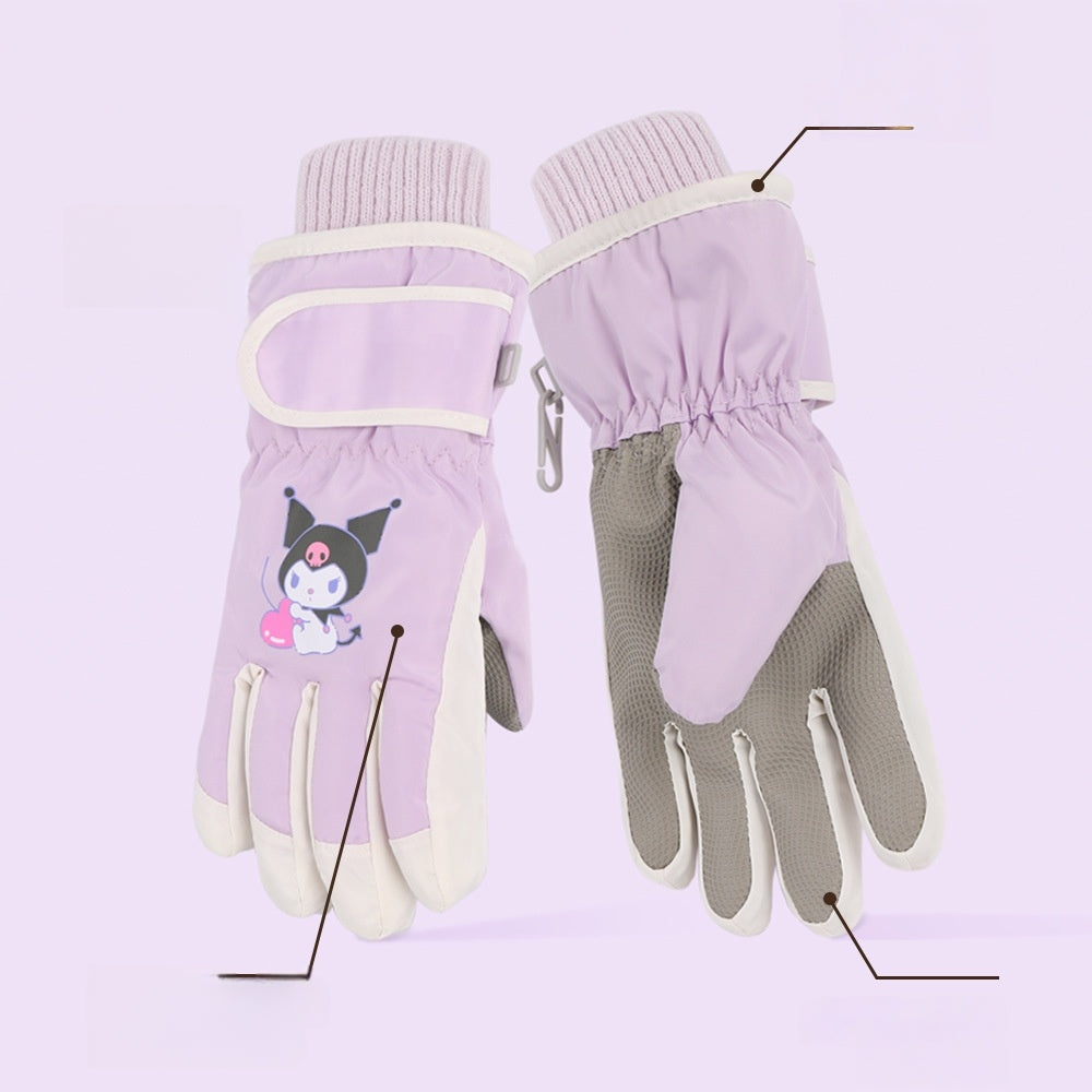 Kids Boy Girl Waterproof Winter Snow Ski Snowboard Fleece Thermal Warm Outdoor Gloves(Cinnamoroll)